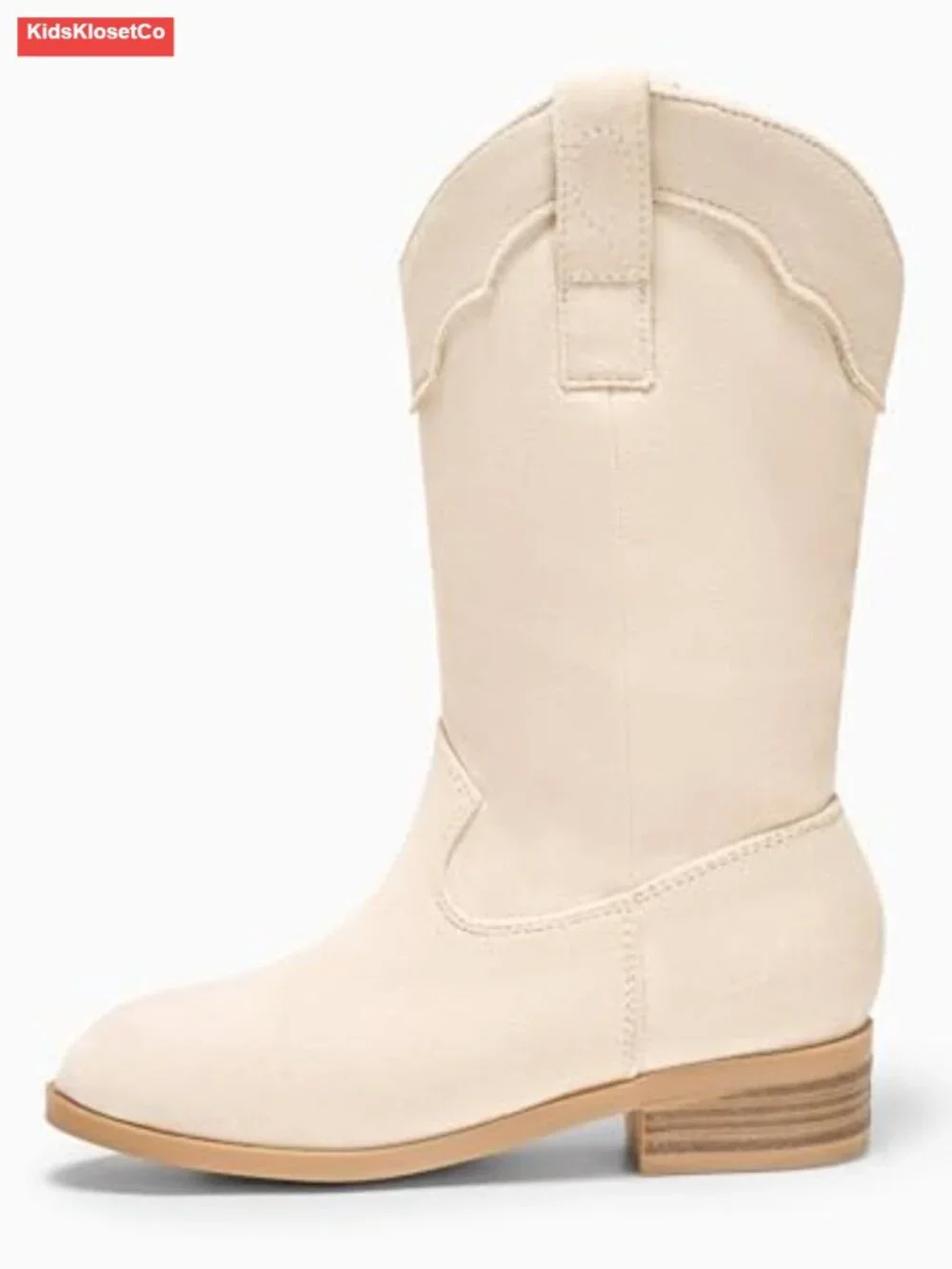 Kids Faux Suede Western Cowboy Boots Pull-On Mid Calf